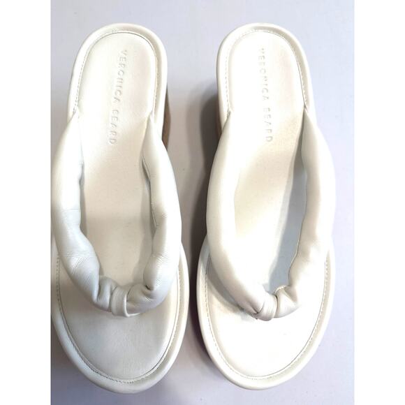 Veronica Beard Geno White Wedge Sandals Size 8 Cork Leather - Picture 3 of 11